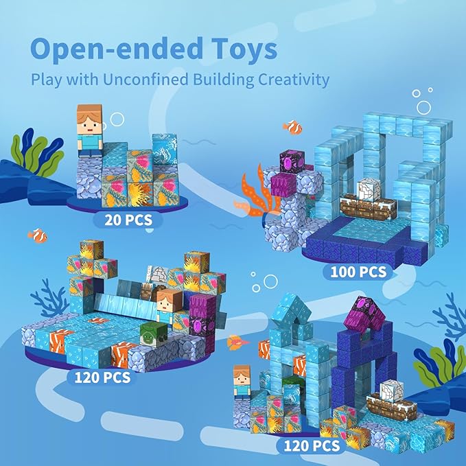Magnetic Blocks-120PCS Ocean Quest Set，Magnetic Building Blocks Kids Toys for Ages 3 4 5 6 7 8 Birthday Gifts，STEM Montessori Sensory Toys for 3+ Years Old Boys & Girls