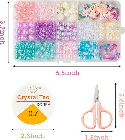 OSNIE Mermaid DIY Bead Jewelry Making Kit for Kids Girls with Jellyfish Shark Heart Starfish Shell Sailboat Pearl Charms Beads for Bracelets Rings Necklaces Creativity Beading Kits Art Craft, 400Pcs+
