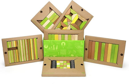 130 Piece Tegu Classroom Magnetic Wooden Block Set, Jungle