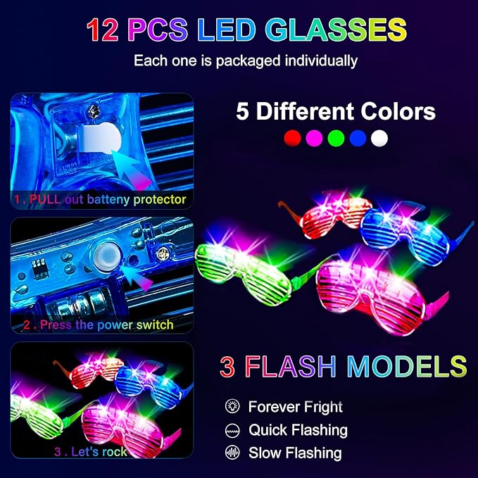 236 PCS Glow in the Dark Party Supplies, Girls Party Favors, 12 PCS Foam Glow Sticks, 12 PCS LED Glasses, 12 PCS Bunny Ear Headband, 100 PCS Glow Sticks and 100 PCS Connectors