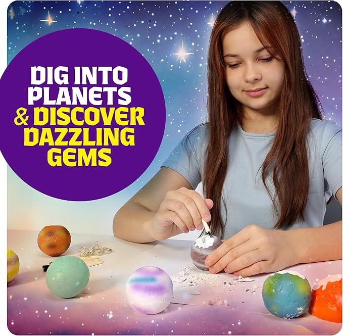 Galaxy Gem Dig Kit for Kids - Gemstones Digging Science Kits for Kid Age 6-7, 6-8, 8-10 - Gifts for 6 7 8 9 10 11 Year Old Boys & Girls - Planet Space Toys for Ages 8-10 - STEM Stuff for Boy & Girl