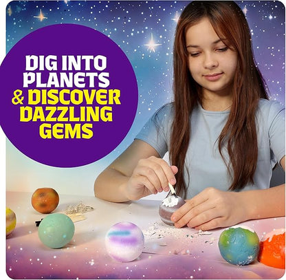 Galaxy Gem Dig Kit for Kids - Gemstones Digging Science Kits for Kid Age 6-7, 6-8, 8-10 - Gifts for 6 7 8 9 10 11 Year Old Boys & Girls - Planet Space Toys for Ages 8-10 - STEM Stuff for Boy & Girl