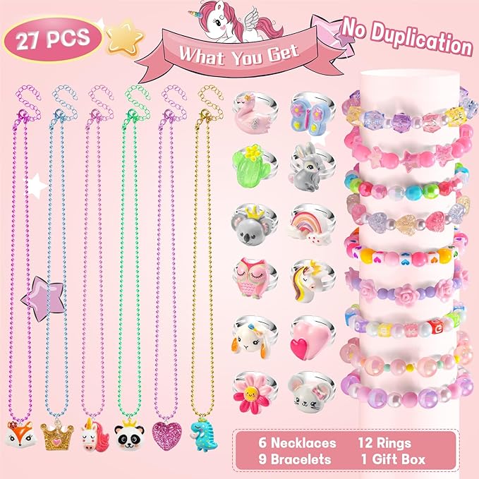 Toddler Girls Jewelry for 3 Year Old, Kids Play Jewelry Set for Little Girl Age 4-6, Children Dress Up Necklaces Childs Rings Bracelets for Toddlers Princess Ages 3+ 3-5 4 5 6 7 Years