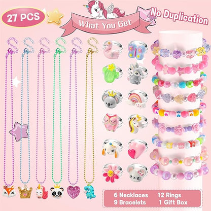 Toddler Girls Jewelry for 3 Year Old, Kids Play Jewelry Set for Little Girl Age 4-6, Children Dress Up Necklaces Childs Rings Bracelets for Toddlers Princess Ages 3+ 3-5 4 5 6 7 Years