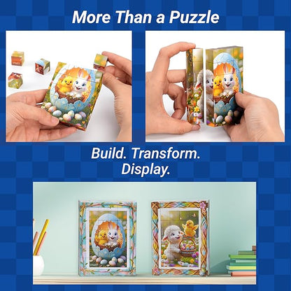 TOSY Picture Cube Bunny Land: 6-in-1 Magnetic Picture Puzzle, Easter Basket Stuffers STEM Gift for Kids & Adults, 48 Blocks, 288 Faces/Magnets, 0.6 in, B012, Seamless UV Art, Display-Ready Frame