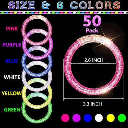 50Pcs Glow Bracelets,LED Bracelets Light up Bracelets,Glow In The Dark Bracelets 6 Colors,LED Party Supplies for Kids Adults,LED Glow Stick Bracelet for Party Birthday Concerts Night Events