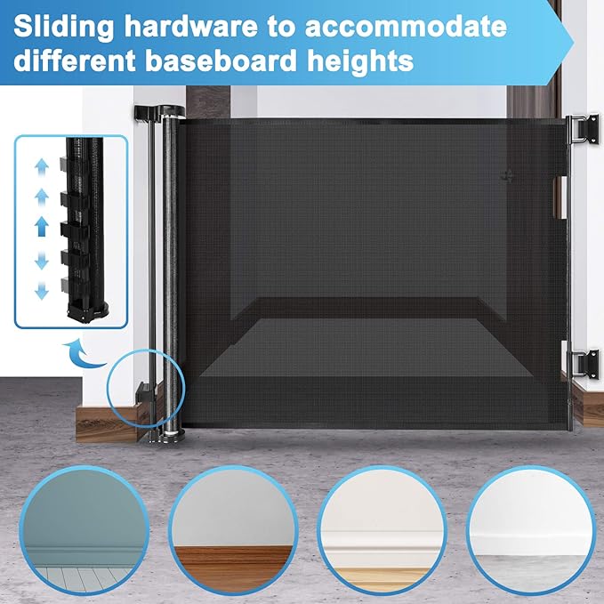 56 Inch Retractable Baby Gates for Doorways Retractable Dog Gate Outdoor Gates for Decks Indoor Long Baby Gate Retractable Pet Gate Mesh Gates for Kids or Pets Child Gate for Stairs, Porches, Black