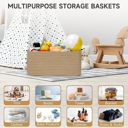 3-Pack Storage Baskets for Organizing | Woven Shelf Toy Basket | Rope Baskets for Gifts Empty | Closet Organizer Bins with Handles | Cube Decorative Box | 13.7×7.1×6.7” | Brown