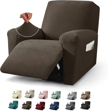 JIVINER Recliner Chair Covers, Jacquard 3 Piece Slipcovers for Recliner Chair Soft Stretch Lazy Boy 1 Seater Reclining Protector with Pockets (Recliner, Coffee)