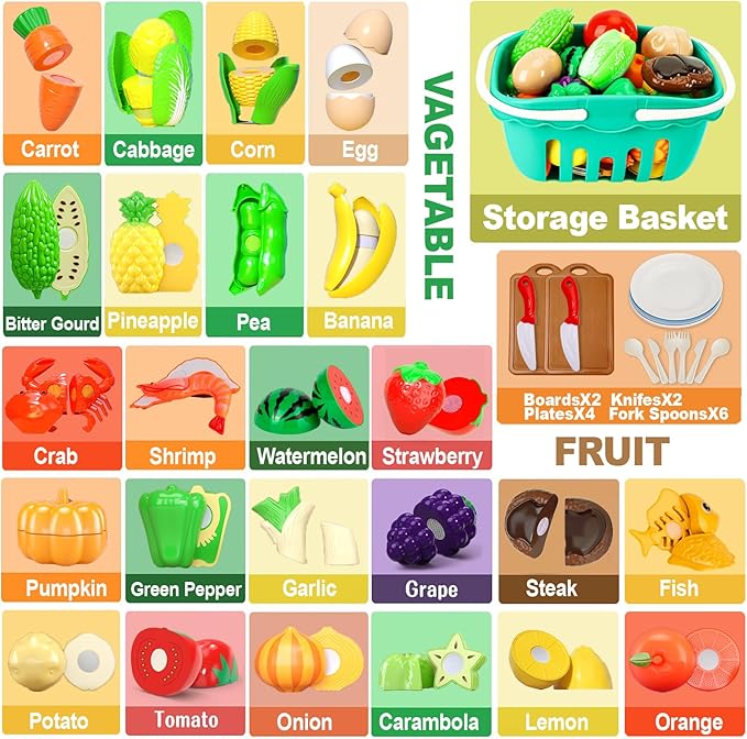 95PCS Kids Pretend Play Kitchen Toys Accessories,Kids Kitchen Playset,Stainless Steel Cookware Pots and Pans Cooking Toys,Pretend Cutting Play Food Set for Kid Kitchen