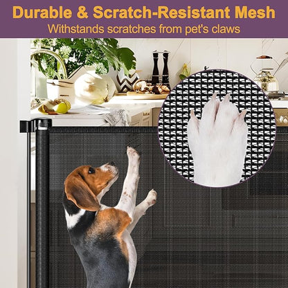 42" Tall X 80" Wide Retractable Baby Gates for Large Openings Extra Tall Dog Gates for Doorway Tall Retractable Pet Gate Tall Mesh Gates for Kids Long Dog Gate for Indoor/Outdoor (Black)