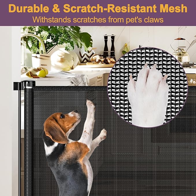 42" Tall X 200" Extra Wide Retractable Baby Gates, Extra Tall Pet Gate for Dogs, Extra Long Dog Gate for Large Openings Tall Mesh gate Child Safety Gate Outdoor Retractable Gate for Decks, Black