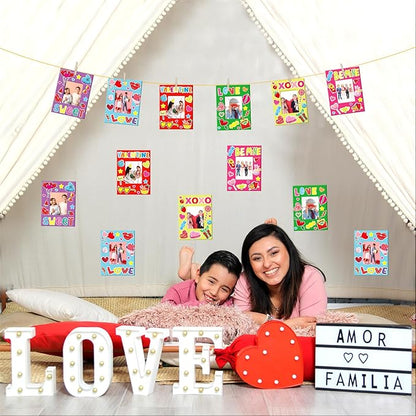 Qyeahkj 48 Sets Valentines Day Picture Frame Craft Kits with Easel Valentine 's Day Craft Arts for Kids with Heart Stickers Valentines DIY Photo Frame for Fun Home Class Kindergarten Party Activity