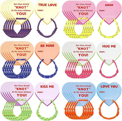 Yinkin 36 Sets Valentine's Day Bracelets with Cards Kids Friendship Bracelets Knot Design Bulk for Girls Boys Classroom Gifts Accessories Valentine's Day Party Favors Gifts Teacher Goody Bag Stuffers