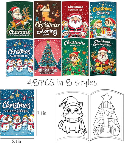 Enxhz 48 Pack Christmas Coloring Books Party Favors for Kids Girls Boys, Bulk Xmas Holiday Coloring Books, Xmas Stockings Goodie Bags Stuffer Filler Fun Holiday Party Supplies - A