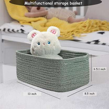 COMFY-HOMI 13" x 8.5" x 5.1" Storage Baskets for Organizing | Cotton Rope Woven Basket | Toy Storage Bin Box | Basket for Shelves, Closet Organizer Bin, Decorative Closet Shelf, 1 Pack, green