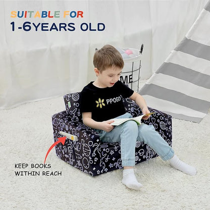MallBest Kids Sofas Children's Sofa Bed Baby's Upholstered Couch Sleepover Chair Flipout Open Recliner (Black/Rocket)