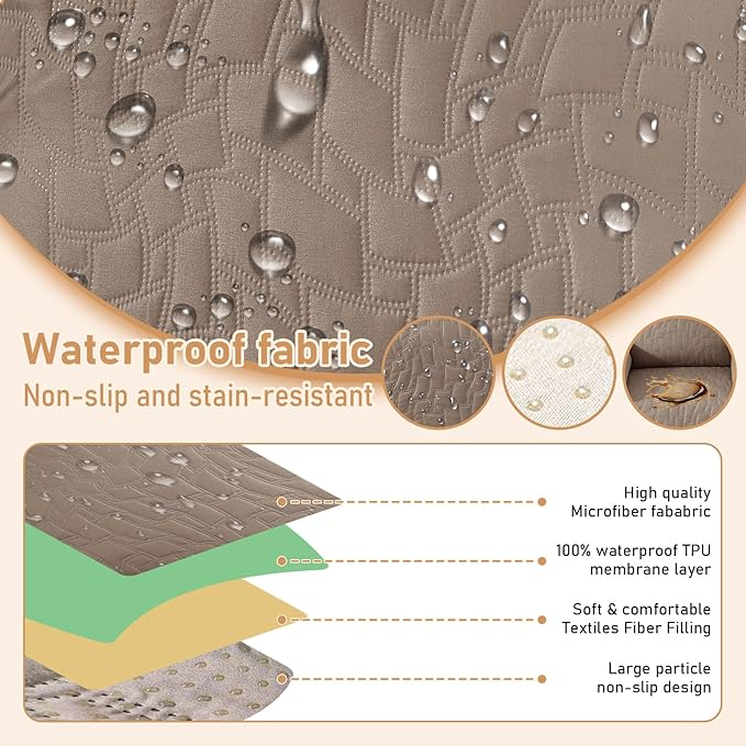 100% Waterproof Recliner Chair Covers for Reclining Chair, Small Recliner Covers That Stay in Place, Non-Slip Recliner Armchair Cover with Pockets for Kids, Pets, Dogs, Cat, Washable,Khaki,23IN