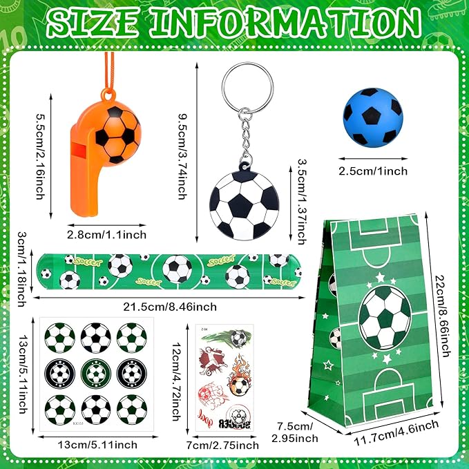 140 Pcs Soccer Party Favors Set Soccer Sticker Slap Bracelet Keychain Soccer Tattoos Soccer Fidget Toy Whistle Soccer Treat Bags with Sealing Stickers for Teens Adults Soccer Themed Party Supplies