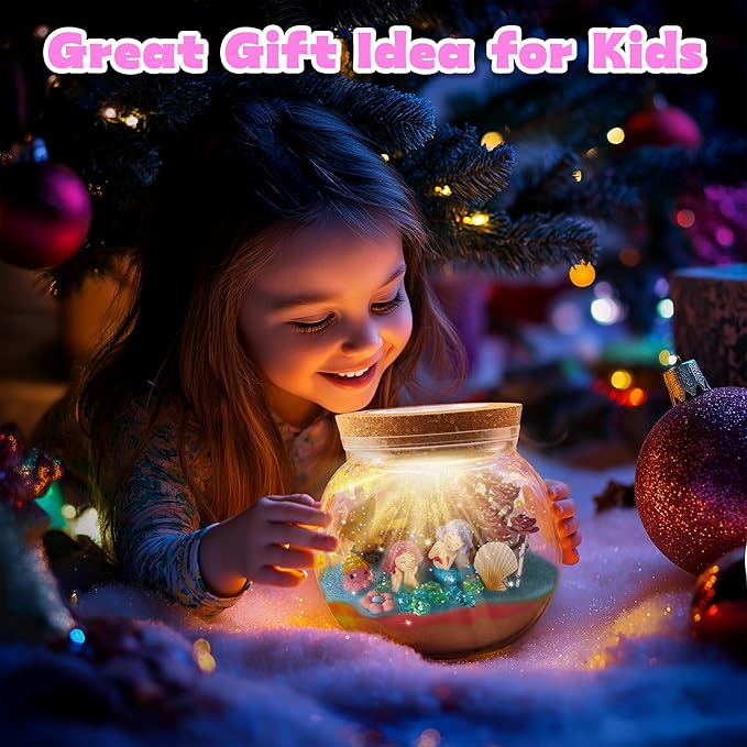 VigorFun Mermaid Terrarium Kit for Kids - Creative LED Night Light Gifts for Girls Birthday Age 3+, DIY Arts & Crafts Light Up Kit, Mermaids Toys for Kids 4 5 6 7 8 9 10 Year Old