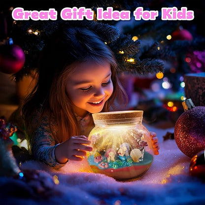 VigorFun Mermaid Terrarium Kit for Kids - Creative LED Night Light Gifts for Girls Birthday Age 3+, DIY Arts & Crafts Light Up Kit, Mermaids Toys for Kids 4 5 6 7 8 9 10 Year Old