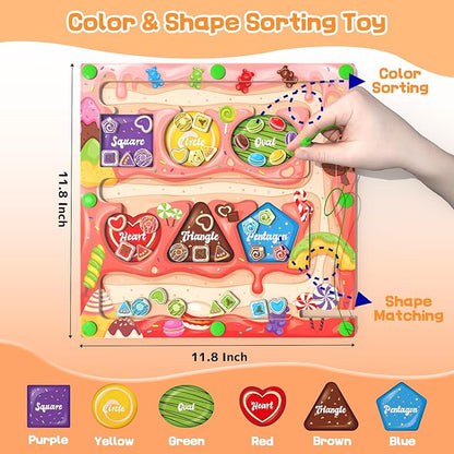 Magnetic Color & Shape Maze - Montessori Toys for 3 Years Old Girl Boy, Color and Shape Sorting Toy, Magnetic Activity Puzzle Board for Kids, Fine Motor Skill Game