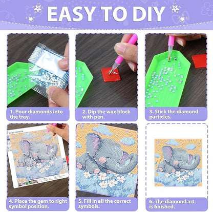 hkejoi 4 Pack Diamond Painting Kits with Box Animal Diamond Art Kits, Big Gem Diamond Painting Arts and Crafts Painting Kit for Gift Home Decor 6x6inch