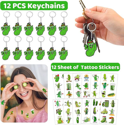 Funny Pickle Party Favors, Funny Pickle Temporary Tattoos Slap Bracelets Badges Keychains Gift Bags for Pickle Birthday Party Decorations Supplies for Kids Adults Boys Girls Classroom Rewards