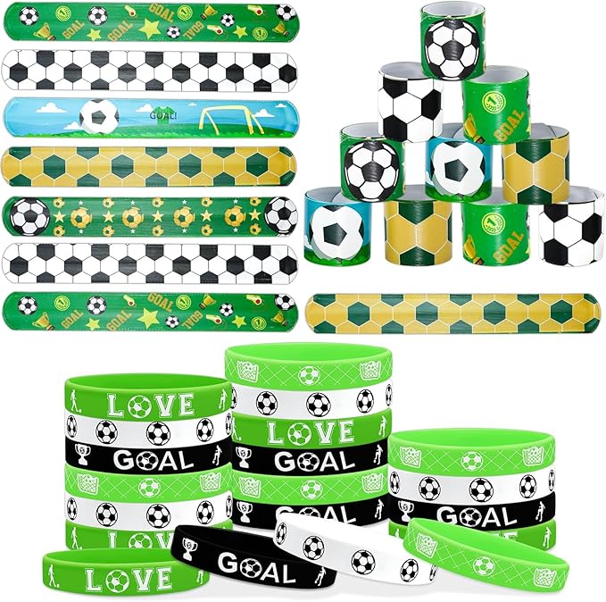 40 Pieces Soccer Party Favors, Soccer Silicone Wristbands Soccer Bracelets for Soccer Game Day Teens Birthday Soccer Theme Party Soccer Team Awards Presents
