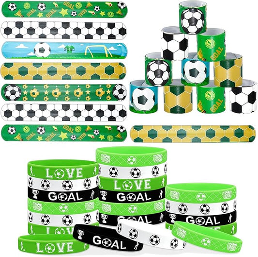 40 Pieces Soccer Party Favors, Soccer Silicone Wristbands Soccer Bracelets for Soccer Game Day Teens Birthday Soccer Theme Party Soccer Team Awards Presents