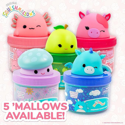 Original Squishmallows Calynda The Cow Premium Cloud Slime, Strawberry Scent, 8 oz. Jar Storage Container with Figurine Topper, Rubber Charm, Goodie Bags Stuffers, Kids Party Favors, Sensory Toys