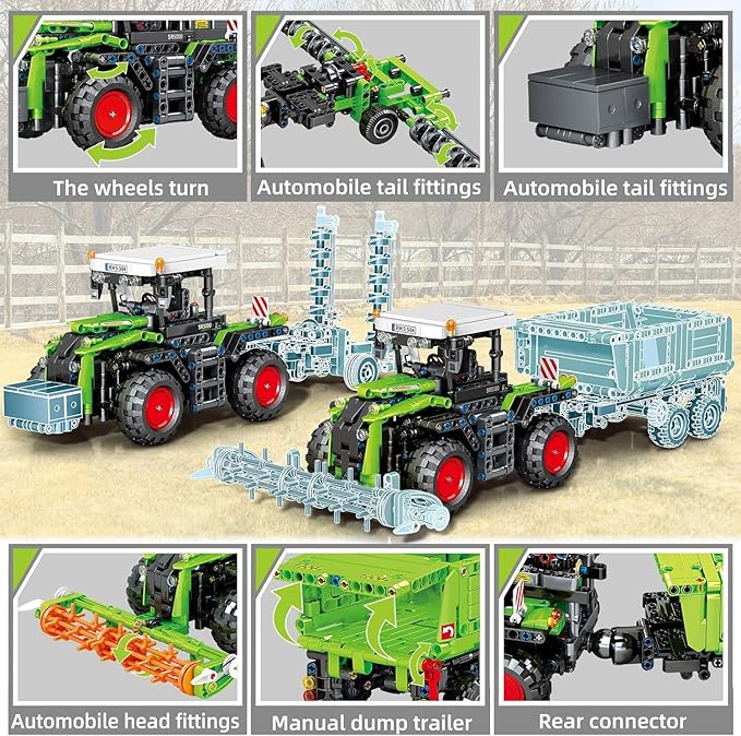 City Construction 3 in 1 Tractor Harvester Building Block Kits, Truck Farm Construction Vehicles Set Toys for Adults and Boys Girls 8-12(1481 Pieces)