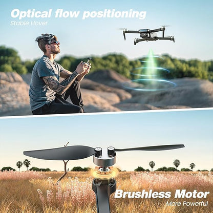 DEERC Drone with Camera 1080P, D20S FPV Mini Drones for Kids Adults Beginner; Foldable RC Quadcopter with Brushless Motor, 2 Batteries, Altitude Hold, Optical Flow, 3D Flips, Toy Gifts for Boys Girls