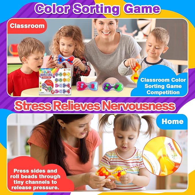 Sensory Fidget Toys for Kids Toddler: 8 Pack Color Sorting Sensory Toys for Autism - Squeeze Calming Toys for Toddler Girls Boys -Goodie Bags Stuffers for Kids