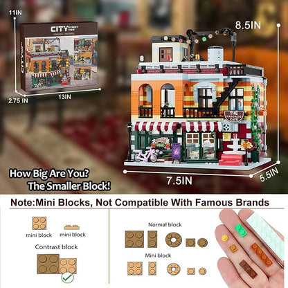 City Coffee House Mini Building Set, Three-Level Cafe Modern House Building Set- Not Compatible with Lego Houses and Buildings Sets for Adults & Ages 8+ Boys Girls (Compatible with Lego House)