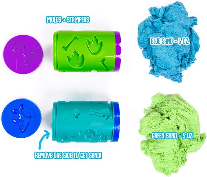 Galaxy/Ocean, 10 Ounces of SlimySand in 2 (Blue and Green), 2 Rollers & Stamps, Reusable Storage Container. Super Stretchy & Moldable!, 5oz