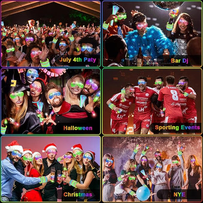 170 PCS Glow in The Dark Party Supplies,100 Glow Sticks, 30 LED Glasses and 40 Finger Lights, Light Up Party Favors for Wedding, Birthday, Concert, Raves, New Year