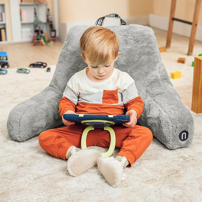 Nestl Fur Reading Pillow, Stylish Back Pillow for Bed Sitting Up, Faux Fur Bed Chair Pillow with Arms, Reading Pillows for Sitting in Bed Adult & Kids, Sit Up Back Support Pillow for Bed Rest - Grey