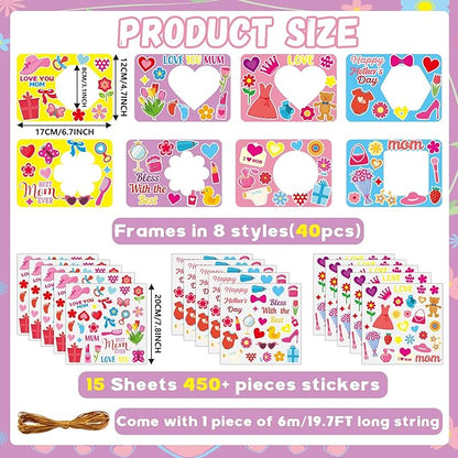 Qyeahkj 40 Sets Mother's Day Picture Frame Craft Kit for Kids DIY Best Mom Ever Photo Frame Craft Set with Easel Mother's Day Flower Paper Craft Arts with Stickers for Mama Home Class Party Activity