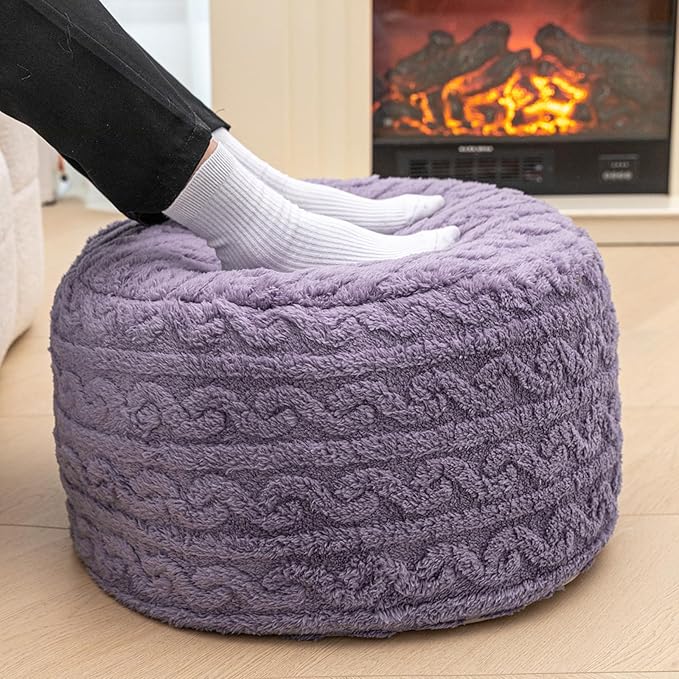 Pouf Ottoman Stuffed 20x20x12 Inches Floor Pouf Plush Fiber Ottoman Foot Rest Under Desk Foot Stool for Living Room Bedroom (Purple Pouf with Filler)