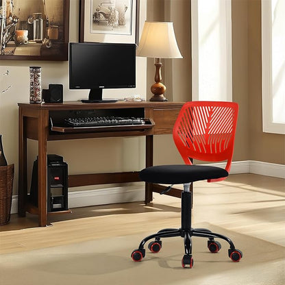 Homy Casa Armless Home Office Desk Chair, Colorful Task Chair with Soft Mesh Padded Cushion, Height Adjustable Swivel Study Computer Chair for for Girls Boys Teens (CO-Black, 1PC)