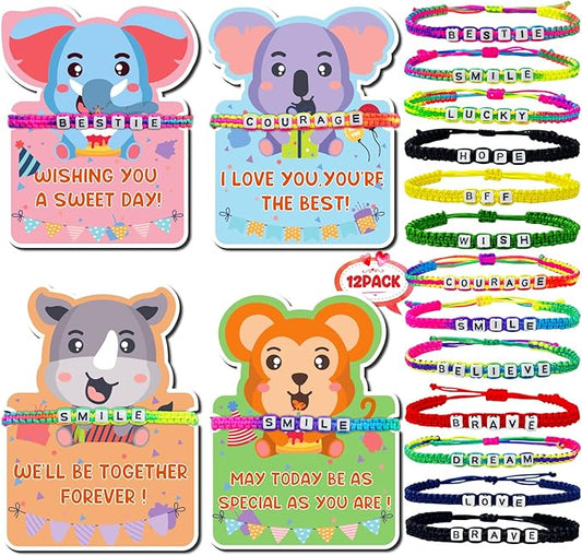 12 Pcs Friendship Beaded Bracelets Bulk with Birthday Cards Letter Inspirational Stretch Bracelets Adjustable Colorful Bracelet Y2K Summer Beach Elastic Bracelets for Women Girls Teens Party Favors