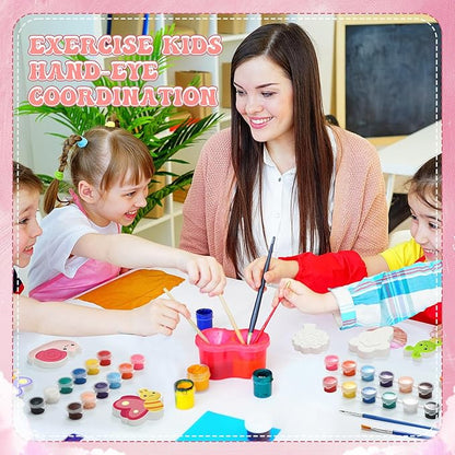 HyDren 81 Pcs Kids Arts and Crafts Set Painting Kit Plaster Painting Craft Kit Paint Your Own Ceramic Figurines DIY Nature Animals Paintable Ceramics Plaster Drawing Kits for Kids Girls Boys Toddlers