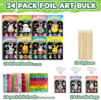 FUNNYB&G Foil Art Party Favors for Kids - 24 Pack Foil Art Crafts Kits Coloring Books, Goodie Bag Stuffers Party Favors for Kids 4-8 8-12, Bulk Easter Classroom Gifts Girls Boys Prizes (Easter)