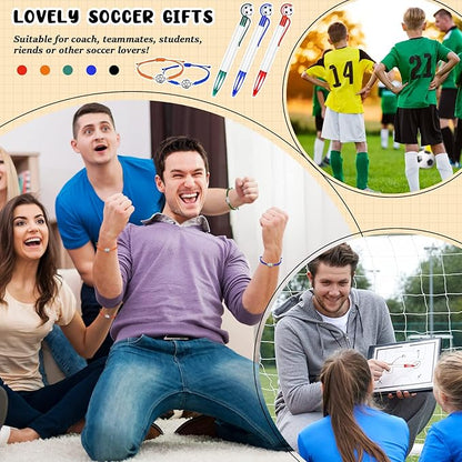 Sabary 30 Pcs Sport Theme Party Favors Set, 15 Pcs Soccer Pens 15 Pcs Soccer Theme Bracelets Ballpoint Pens Adjustable Bracelet Sport Party Gifts for Kids Teens Team Members (Multicolor)