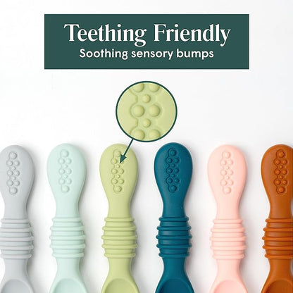 Simka Rose Silicone Baby Spoons Self Feeding 6 Months - First Stage Infant Spoons for Babies & Toddlers- Baby Led Weaning Spoons Set of 6- Easy on Gums Food Training Utensils Dishwasher Microwave Safe