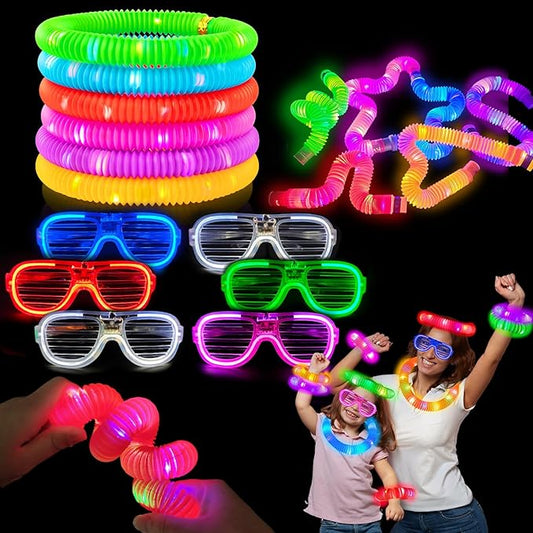 Glow Sticks & Glasses 12 PCS,Valentines Day Glow in the Dark Party Favor Supplies for Kids,LED Light Up Bracelets Necklaces & Neon Glasses for Toddlers,Glow Accessories Decorations for Camping Wedding