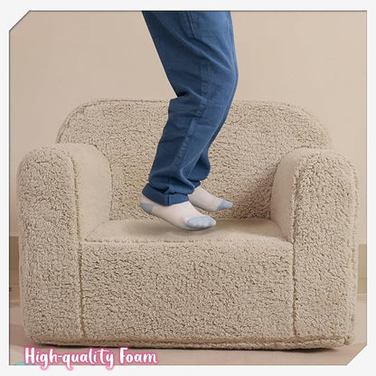 Kids Snuggly-Soft Sherpa Chair, Cuddly Toddler Foam Chair for Boys and Girls, Light Grey