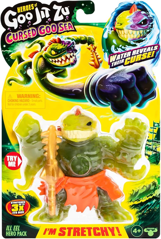 Heroes of Goo Jit Zu Cursed Goo Sea | Super Stretchy, Goo Filled Toy Ill EEL Action Figure Hero Pack | with Color Changing Face That Reveals His Curse | Stretch Him 3 Times His Size