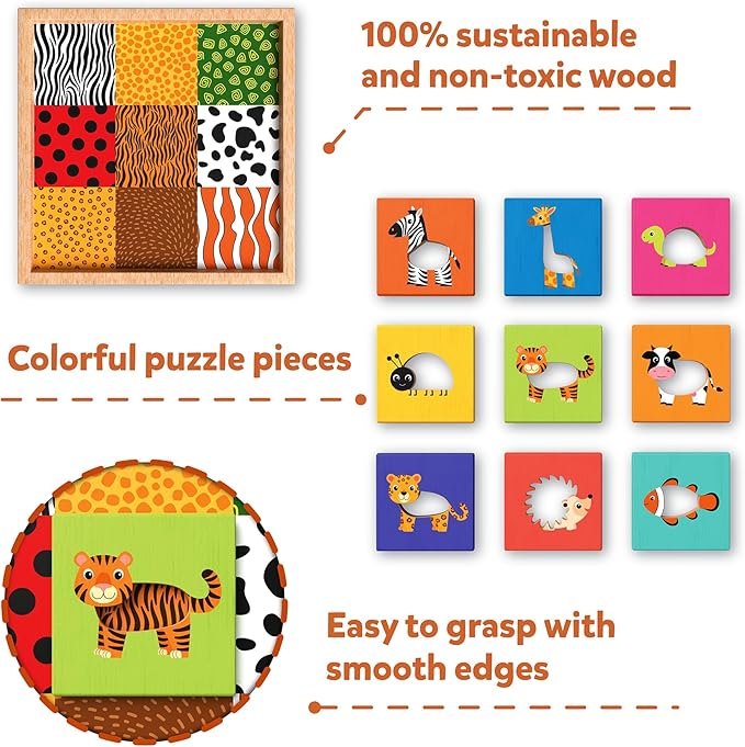 Skillmatics Animal Pattern Puzzle Set - Educational Wooden Toy for Toddlers, Matching & Learning Game, Gifts for Boys & Girls Ages 18 Months and up